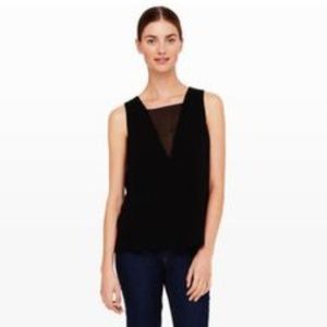 Club Monaco Black 💯 Silk Panel Deep V Neck Top XS